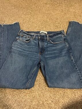 Abercrombie & Fitch Women's Straight Leg Jeans in Dark Blue Wash